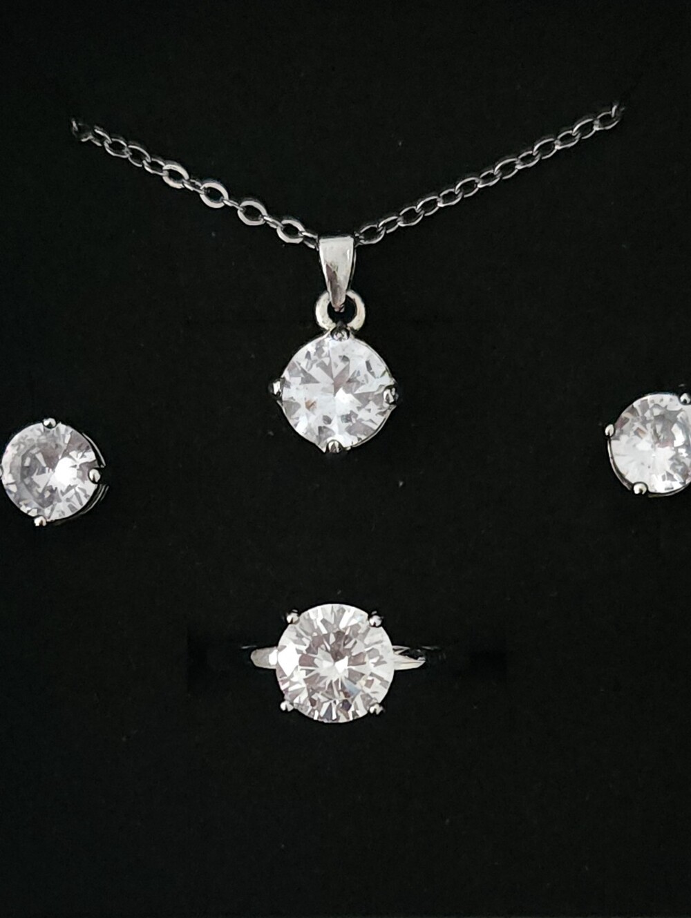 Sterling Silver And Round Lab Diamond Jewelry Set